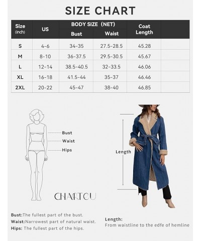 Women's Denim Wrap Coat Vintage Sherpa Notch Lapel Quilted Lined Patchwork Trench Coat Winter Overcoat Blue $25.42 Jackets