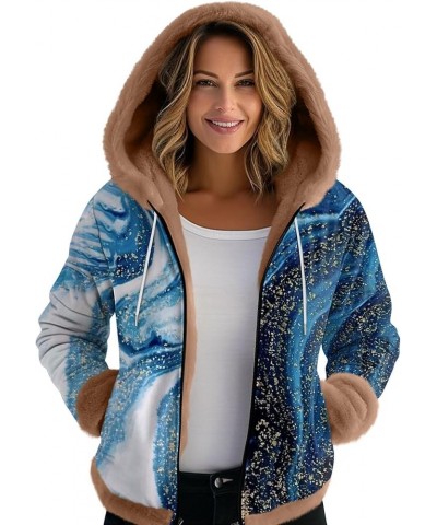 Women's Sueteres Para Mujeres Calientitos Winter Hat Cuffs Edge Velvet Thickened Print Hooded Jacket, M-3XL 4-dark Blue $14.5...