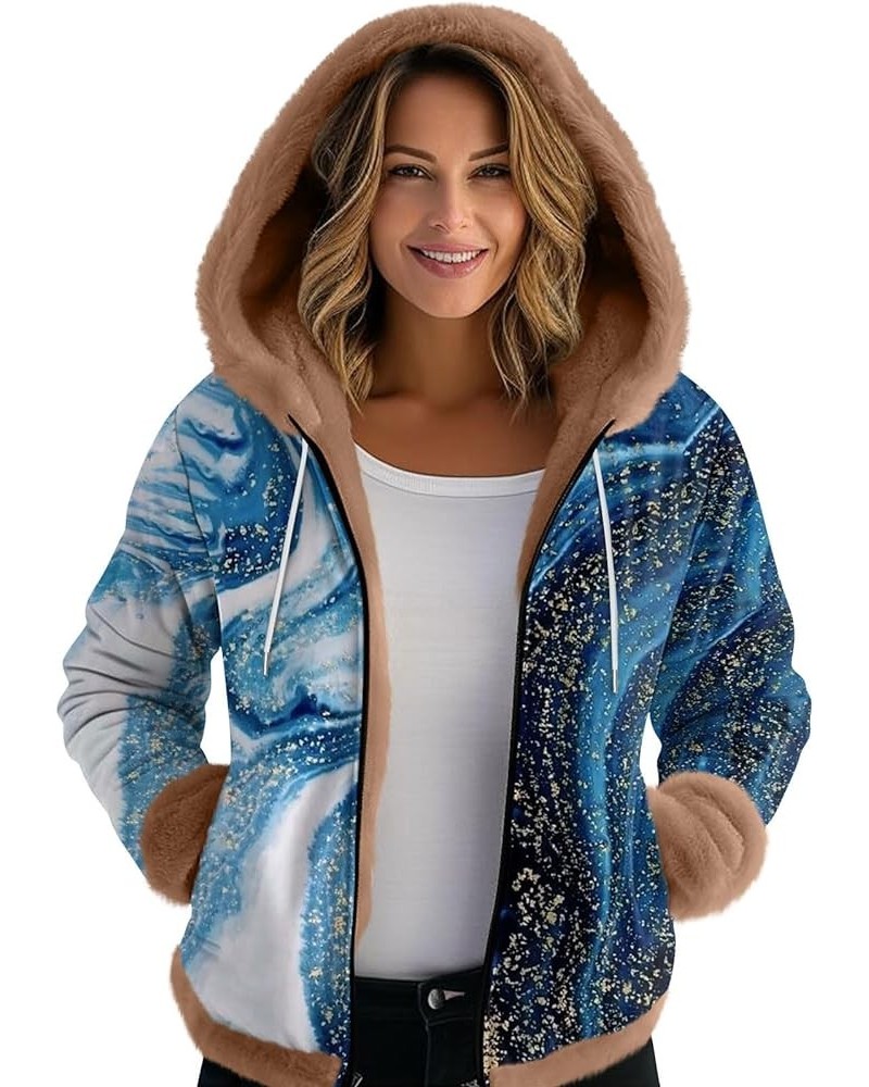 Women's Sueteres Para Mujeres Calientitos Winter Hat Cuffs Edge Velvet Thickened Print Hooded Jacket, M-3XL 4-dark Blue $14.5...