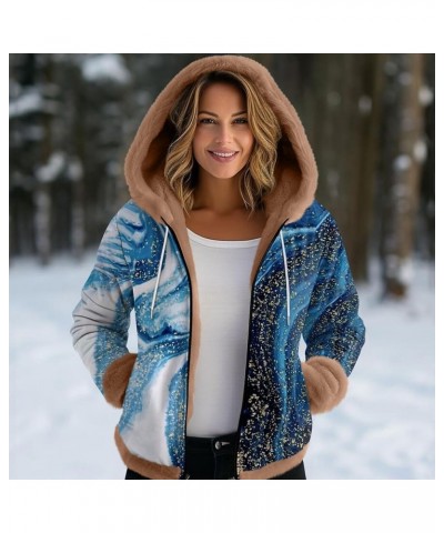 Women's Sueteres Para Mujeres Calientitos Winter Hat Cuffs Edge Velvet Thickened Print Hooded Jacket, M-3XL 4-dark Blue $14.5...