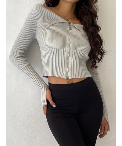 Women Sexy Off Shoulder Tops Y2k Slim Fit Long Sleeve Shirt Vintage Ribbed Knit Crop Tee Solid Sweater Streetwear C5-ribbed K...