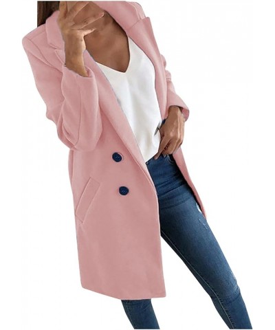 Women's Basic Essential Double Breasted Midi Wool Blend Pea Coats 2022 Blazer Jackets for Women Winter Coat 02-pink $7.94 Coats