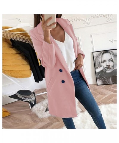 Women's Basic Essential Double Breasted Midi Wool Blend Pea Coats 2022 Blazer Jackets for Women Winter Coat 02-pink $7.94 Coats