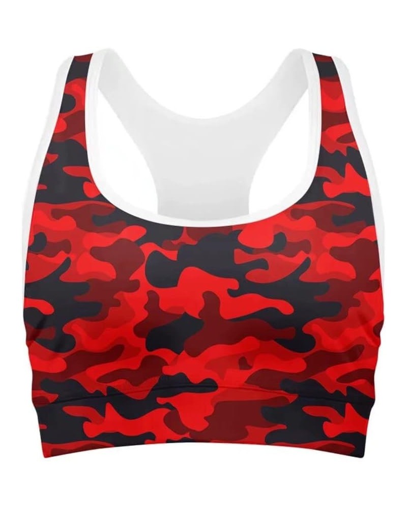 Women Yoga Sports Bra Wireless High Support Seamless Quick Dry Workout Tank Tops for Gym Running Swimming Red Camouflage $11....