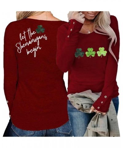 Women's Let The Shenanigans Begin Lucky Shamrock Long Sleeve T-Shirt Women's St. Patrick's Day Sharocks Sweatshirt B-double-r...