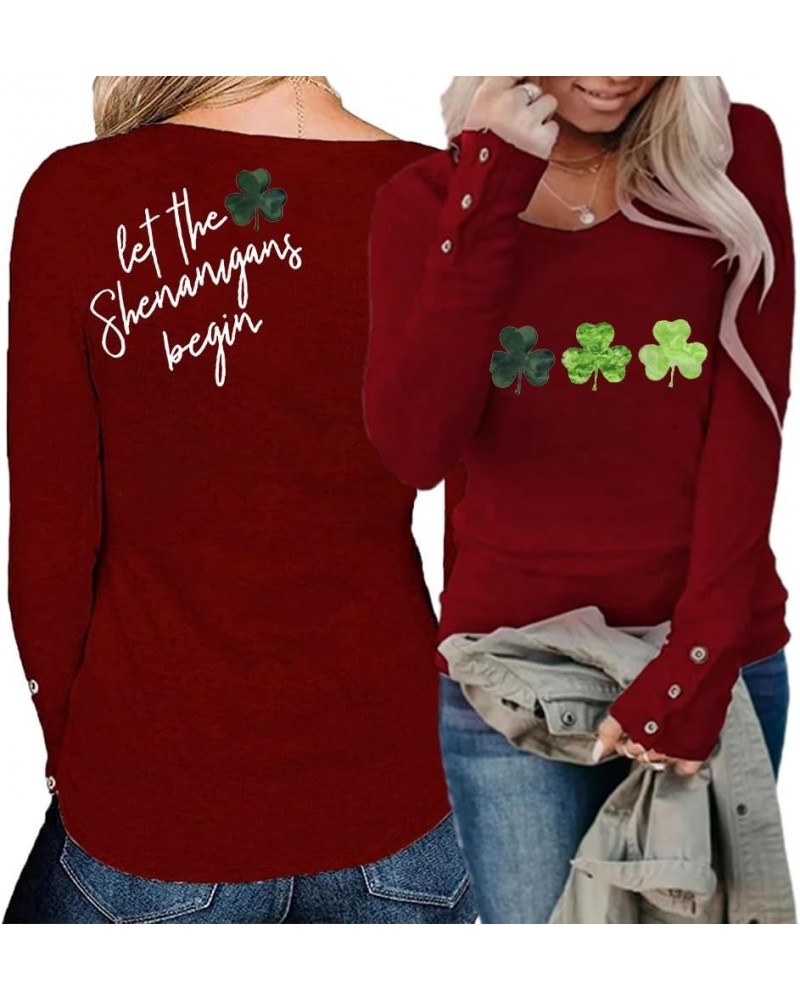 Women's Let The Shenanigans Begin Lucky Shamrock Long Sleeve T-Shirt Women's St. Patrick's Day Sharocks Sweatshirt B-double-r...