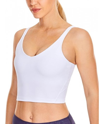 Womens V Neck Workout Tank Tops with Built in Bras - Cropped Padded Athletic Longline Sports Bra White $15.66 Lingerie