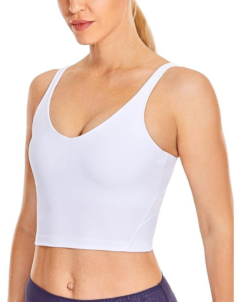 Womens V Neck Workout Tank Tops with Built in Bras - Cropped Padded Athletic Longline Sports Bra White $15.66 Lingerie