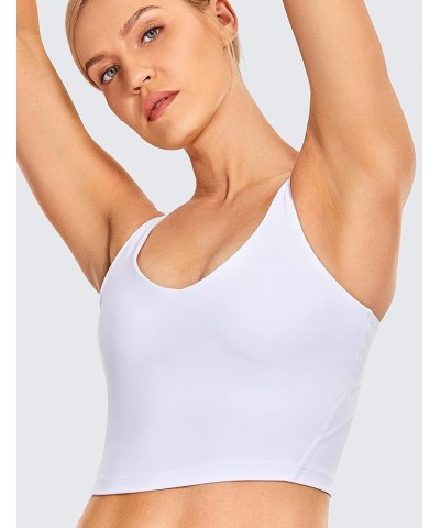 Womens V Neck Workout Tank Tops with Built in Bras - Cropped Padded Athletic Longline Sports Bra White $15.66 Lingerie