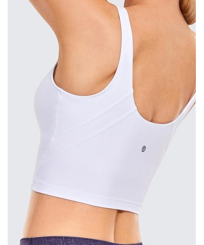 Womens V Neck Workout Tank Tops with Built in Bras - Cropped Padded Athletic Longline Sports Bra White $15.66 Lingerie