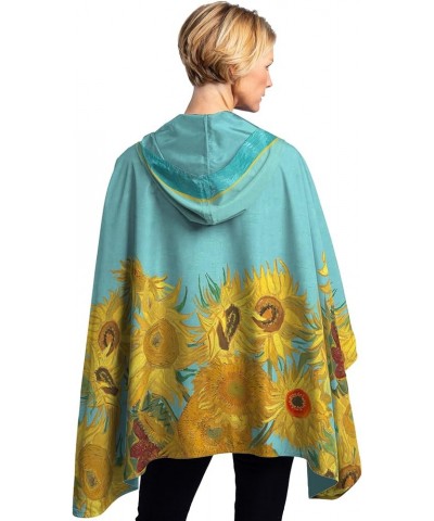 Womens Rain Cape Poncho Coat Waterproof with Hood Reversible Fine Art Van Gogh "Sunflowers $42.90 Coats