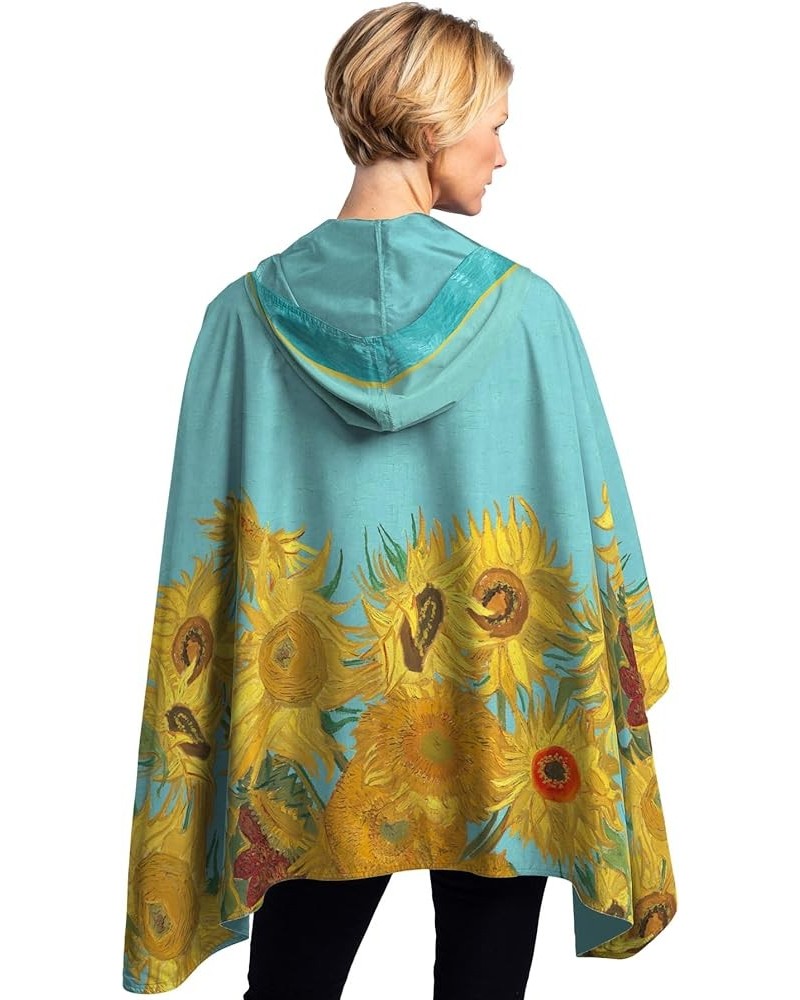 Womens Rain Cape Poncho Coat Waterproof with Hood Reversible Fine Art Van Gogh "Sunflowers $42.90 Coats