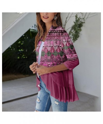 Long Sleeve Kimono for Women Lightweight 3/4 Sleeve Cardigans Retro Print Jackets Casual Duster Blouse Tops Coat 5-hot Pink $...