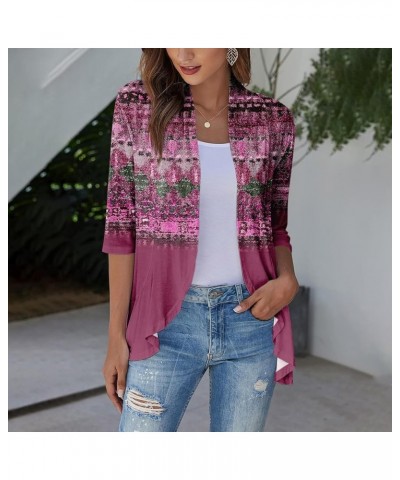 Long Sleeve Kimono for Women Lightweight 3/4 Sleeve Cardigans Retro Print Jackets Casual Duster Blouse Tops Coat 5-hot Pink $...