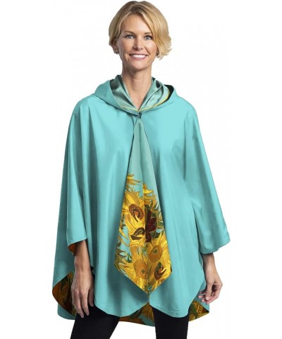 Womens Rain Cape Poncho Coat Waterproof with Hood Reversible Fine Art Van Gogh "Sunflowers $42.90 Coats