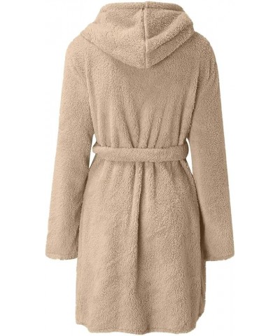 Coral Fleece Bathrobe for Womens Mid-Length Ultra Soft Cozy Nightgown Sleepwear Ladies Loungewear with Hood and Belt Ao-khaki...