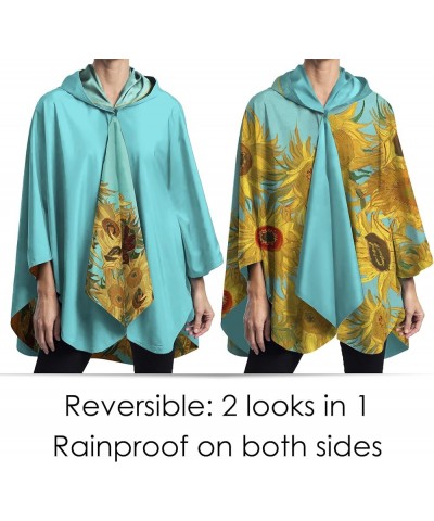 Womens Rain Cape Poncho Coat Waterproof with Hood Reversible Fine Art Van Gogh "Sunflowers $42.90 Coats