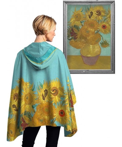 Womens Rain Cape Poncho Coat Waterproof with Hood Reversible Fine Art Van Gogh "Sunflowers $42.90 Coats