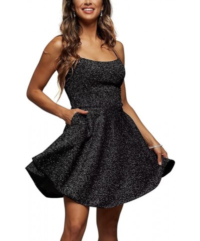 Sparkly Short Homecoming Dresses for Teens Backless Prom Gowns with Pockets Cocktail Dresses for Women Evening Party Black $2...