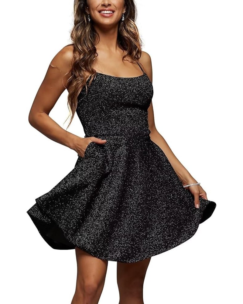 Sparkly Short Homecoming Dresses for Teens Backless Prom Gowns with Pockets Cocktail Dresses for Women Evening Party Black $2...