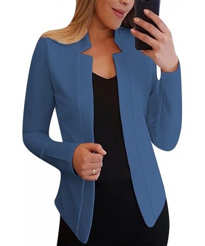 Women Pure Color Long Sleeve Open Front Suit Fashion Slim Blazer Lightweight Fashion Jackets Blue $17.91 Blazers