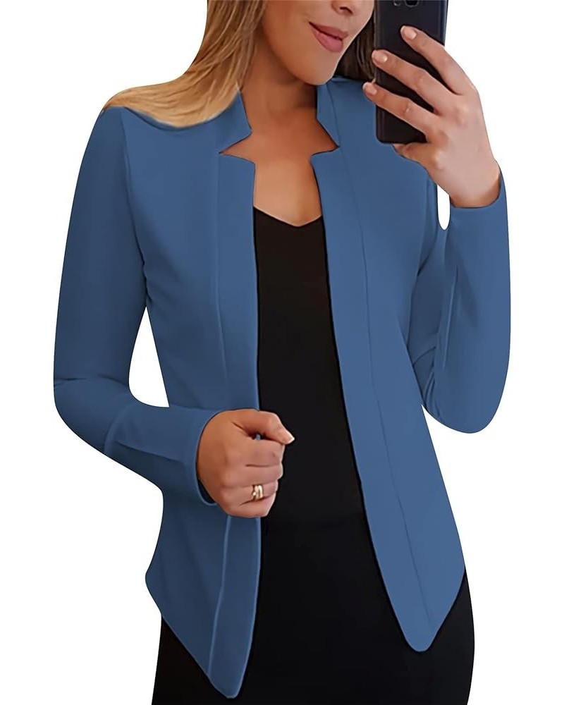 Women Pure Color Long Sleeve Open Front Suit Fashion Slim Blazer Lightweight Fashion Jackets Blue $17.91 Blazers