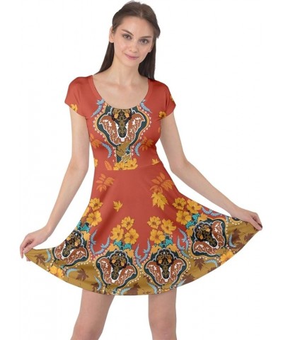 Womens Plus Size Casual Dresses Fallen Autumn Warm Shades Leaves Cap Sleeve Dress XS-5XL Orange Woodland $14.26 Dresses