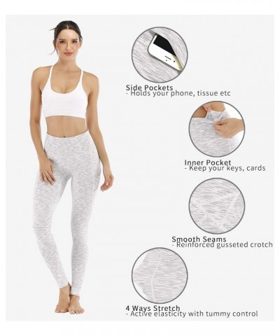 High Waist Yoga Pants - Yoga Pants with Pockets Tummy Control, 4 Ways Stretch Workout Running Yoga Leggings Space Dyed White ...