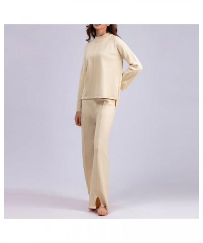 Western Outfit Woman 2023 Long Sleeve Pullover Sweatshirts Split Hem Pants 2 Piece Lounge Sets Sweatsuits Beige $26.11 Jeans