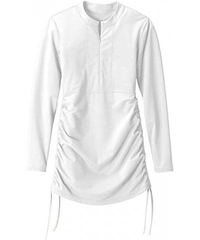 Women's 50+ UV Sunscreen Long Sleeve Sunscreen Swimsuit Top Zipper Jacket Wetsuit X-Large White $11.48 Swimsuits