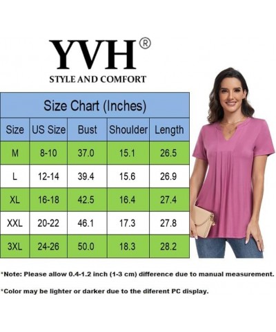 Women's Pleated Tunic Tops Henley Shirt V Neck Casual Loose Short Sleeve Flower Blouse Shirt Tops Mint Green $11.25 Tops