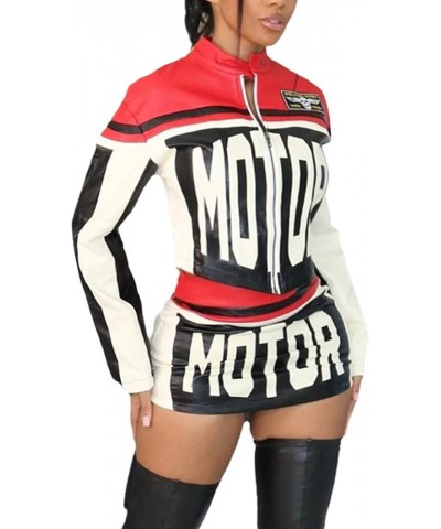 2 Piece Outfits for Women Racing Zipper Jacket with Mini Skirt Cute Women Sets Red $22.05 Suits