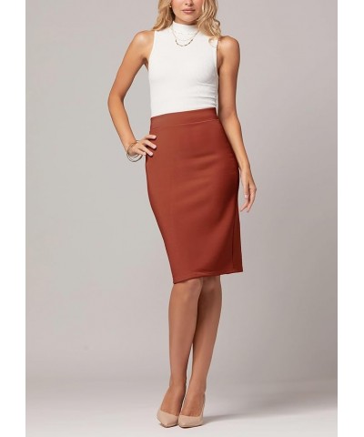 Premium Pencil Skirt for Women with Back-Slit - High Waist Bodycon Midi Skirts for Women - Business Wear to Work Classic Rust...