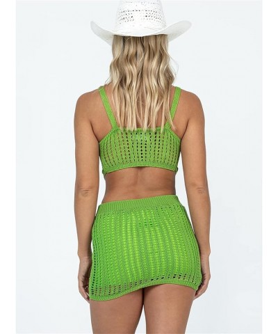 Women 2Pcs Crochet Knit Skirt Set Tube Crop Top + High Waist Bodycon Skirt Cover Up Beachwear Green B $13.99 Swimsuits