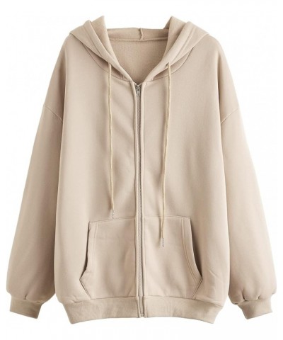 Women's Oversized Zip Up Hooded Sweatshirt Casual Plain Hoodie with Pockets Jacket Apricot $15.96 Hoodies & Sweatshirts