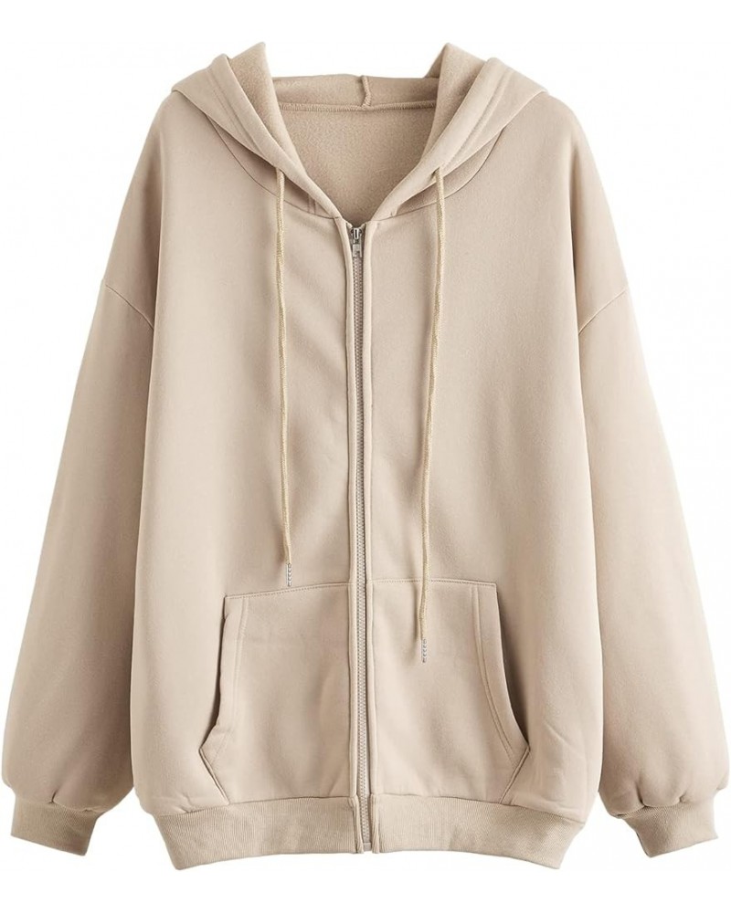 Women's Oversized Zip Up Hooded Sweatshirt Casual Plain Hoodie with Pockets Jacket Apricot $15.96 Hoodies & Sweatshirts