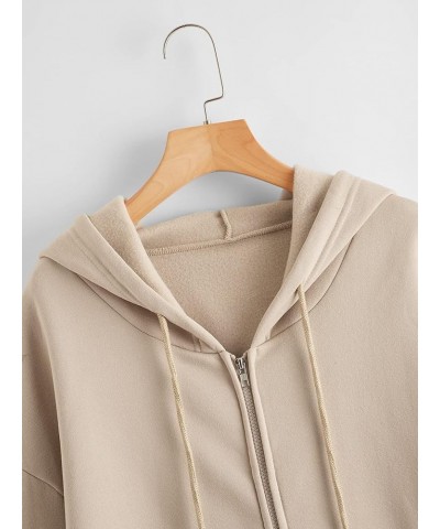 Women's Oversized Zip Up Hooded Sweatshirt Casual Plain Hoodie with Pockets Jacket Apricot $15.96 Hoodies & Sweatshirts