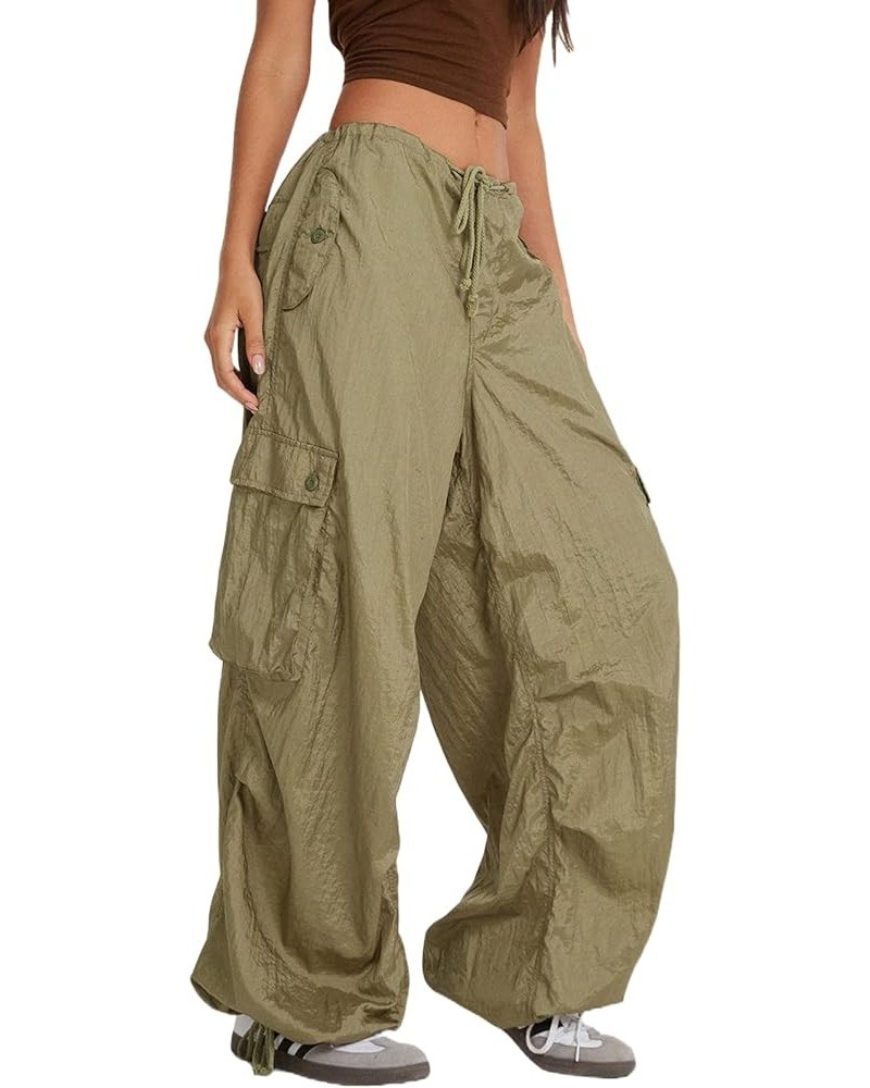 Women Cargo Pants Low Waist Wide Leg Baggy Trousers Sweatpants Casual Pocket Jogger Pants Streetwear 01-army Green $14.00 Pants