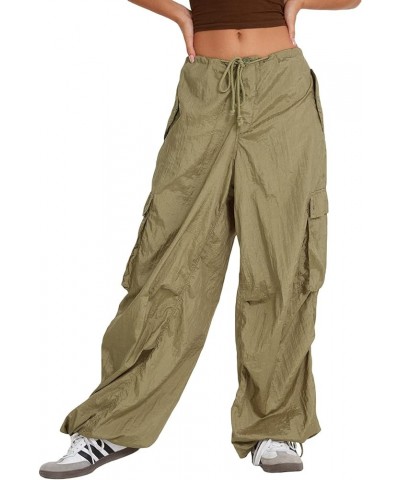 Women Cargo Pants Low Waist Wide Leg Baggy Trousers Sweatpants Casual Pocket Jogger Pants Streetwear 01-army Green $14.00 Pants