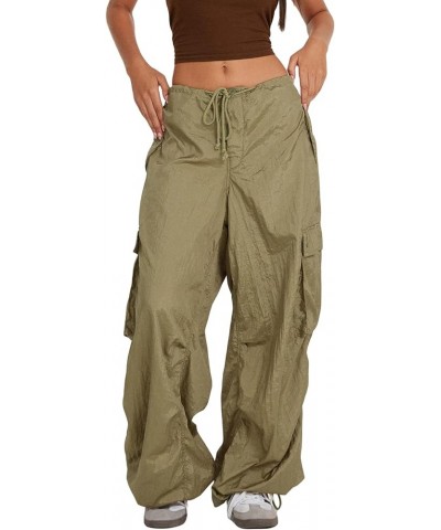 Women Cargo Pants Low Waist Wide Leg Baggy Trousers Sweatpants Casual Pocket Jogger Pants Streetwear 01-army Green $14.00 Pants