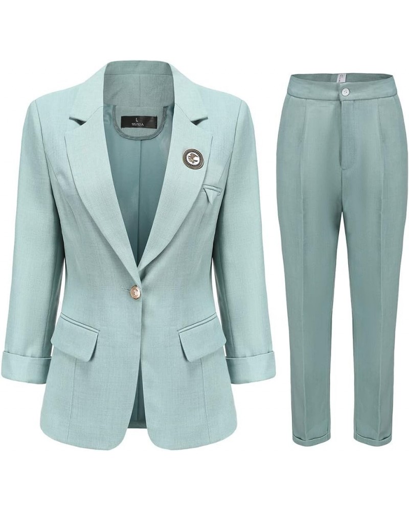 Women's Business Office 2 Piece One Button Blazer Pant Suit Set for Work Blue $29.28 Suits