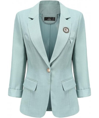 Women's Business Office 2 Piece One Button Blazer Pant Suit Set for Work Blue $29.28 Suits