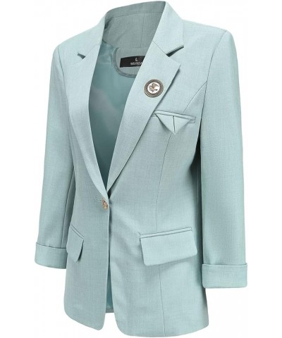 Women's Business Office 2 Piece One Button Blazer Pant Suit Set for Work Blue $29.28 Suits