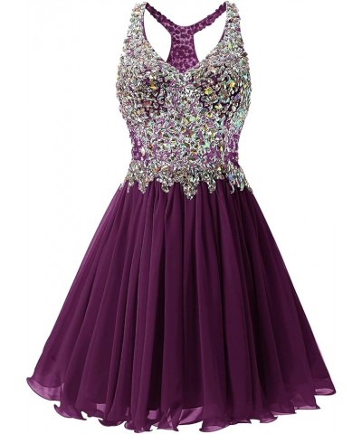 Women's Beaded Chiffon Homecoming Dresses Short Prom Gown 2024 Cocktail Party Dress Grape $34.04 Dresses