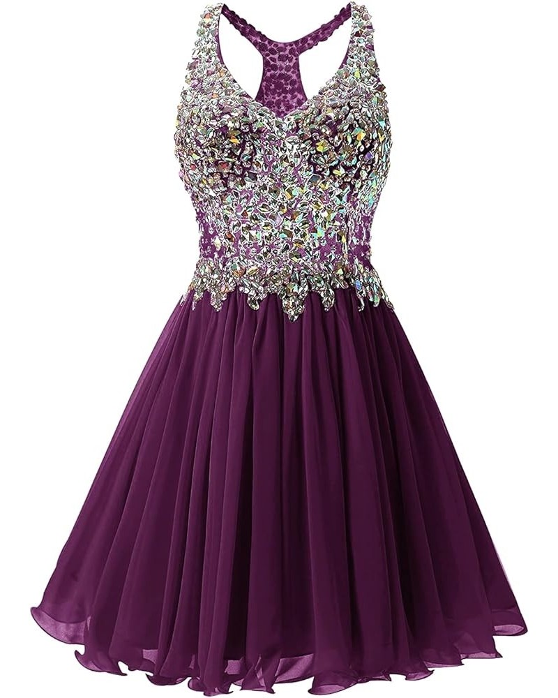 Women's Beaded Chiffon Homecoming Dresses Short Prom Gown 2024 Cocktail Party Dress Grape $34.04 Dresses