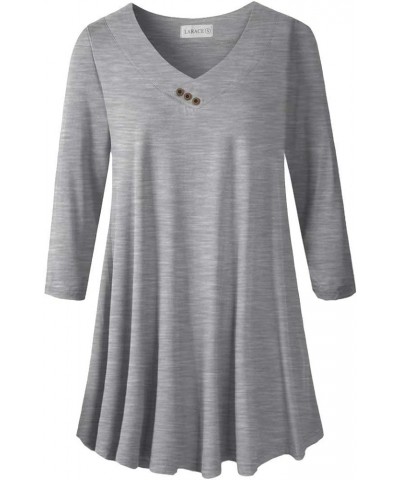 Plus Size Tunic Women's 3/4 Sleeve Tops And Blouses V Neck Shirts Loose Basic Tee Heather Gray $8.69 Tops