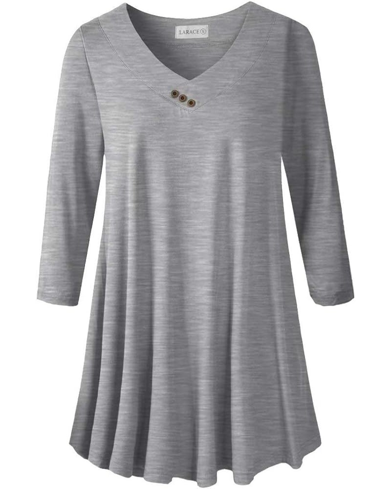 Plus Size Tunic Women's 3/4 Sleeve Tops And Blouses V Neck Shirts Loose Basic Tee Heather Gray $8.69 Tops