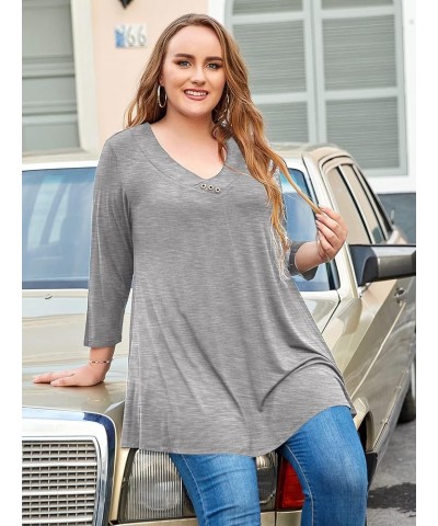 Plus Size Tunic Women's 3/4 Sleeve Tops And Blouses V Neck Shirts Loose Basic Tee Heather Gray $8.69 Tops