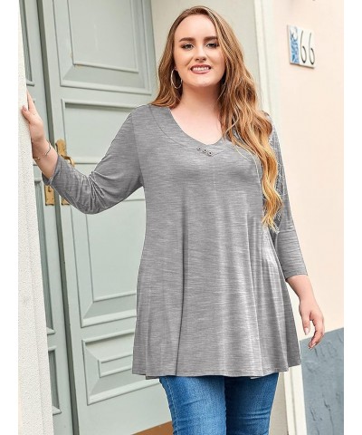 Plus Size Tunic Women's 3/4 Sleeve Tops And Blouses V Neck Shirts Loose Basic Tee Heather Gray $8.69 Tops