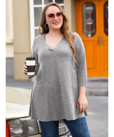 Plus Size Tunic Women's 3/4 Sleeve Tops And Blouses V Neck Shirts Loose Basic Tee Heather Gray $8.69 Tops